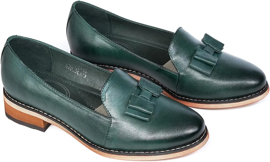Mona flying Women's Leather Bow Penny Loafer Business Casual Slip on Flat Office Work Shoes for Ladies