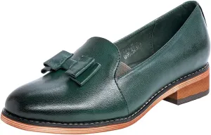 Mona flying Women's Leather Bow Penny Loafer Business Casual Slip on Flat Office Work Shoes for Ladies