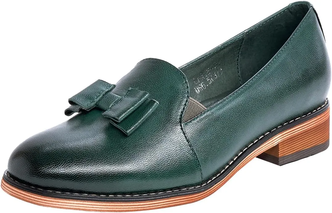Mona flying Women's Leather Bow Penny Loafer Business Casual Slip on Flat Office Work Shoes for Ladies