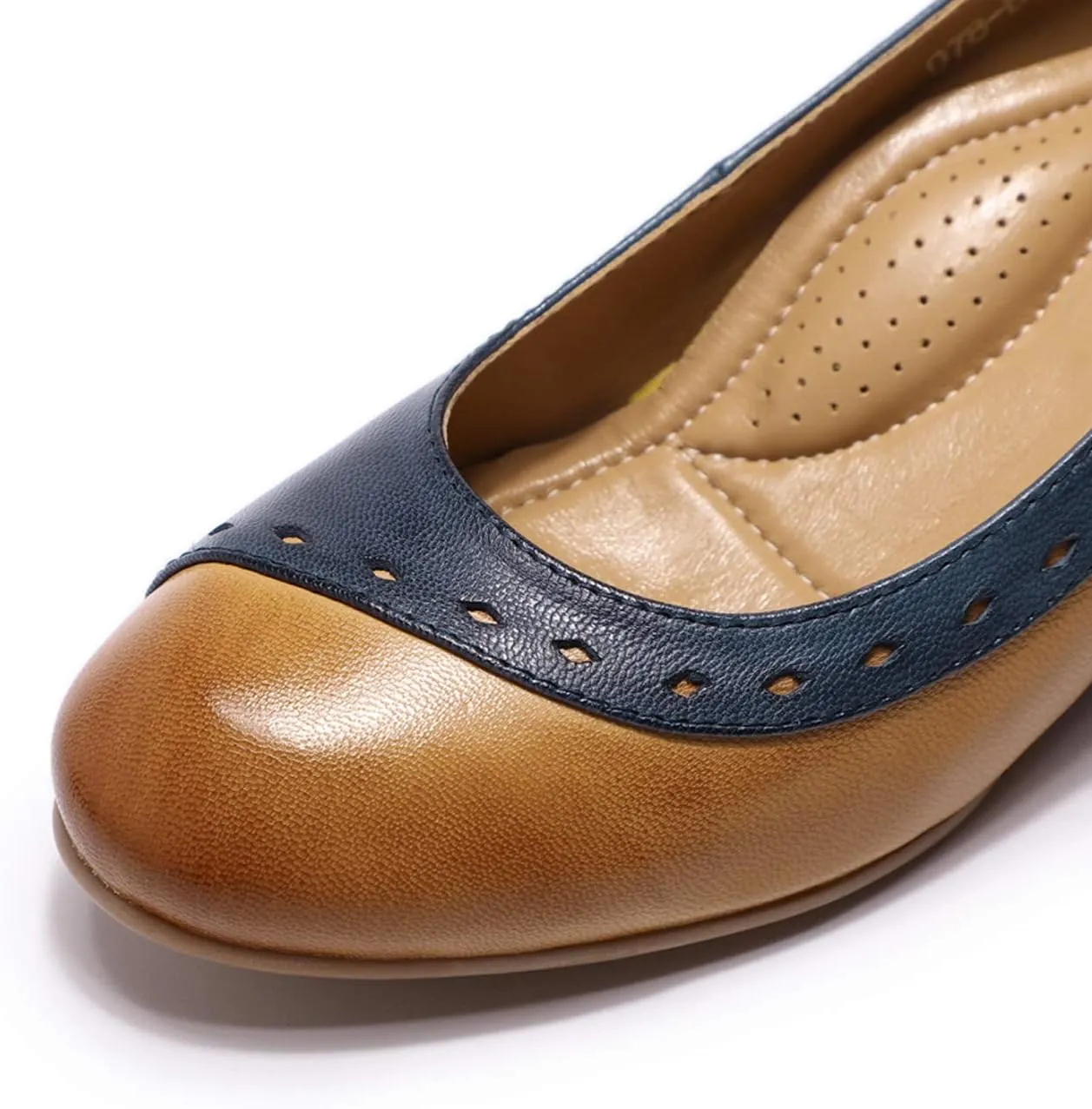 Mona flying Women's Leather Closed Toe 2 Inch Mid Wedges Heels with Arch Support Round Toe Comfortable Dress Pumps for Women Ladies