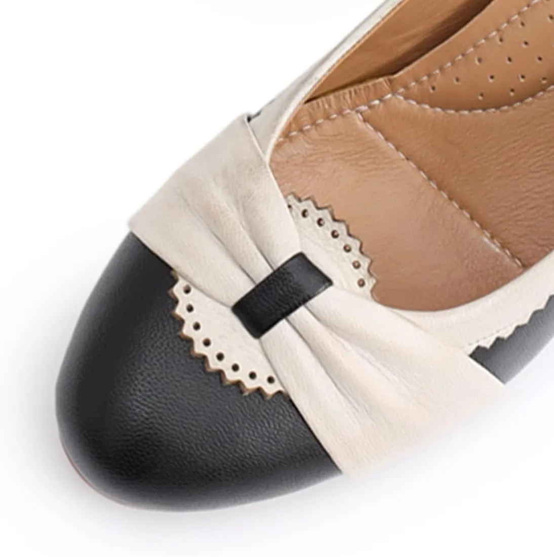 Mona flying Women's Vintage Leather Pump Chunky Heel Round Toe Office Dress Shoes for Ladies