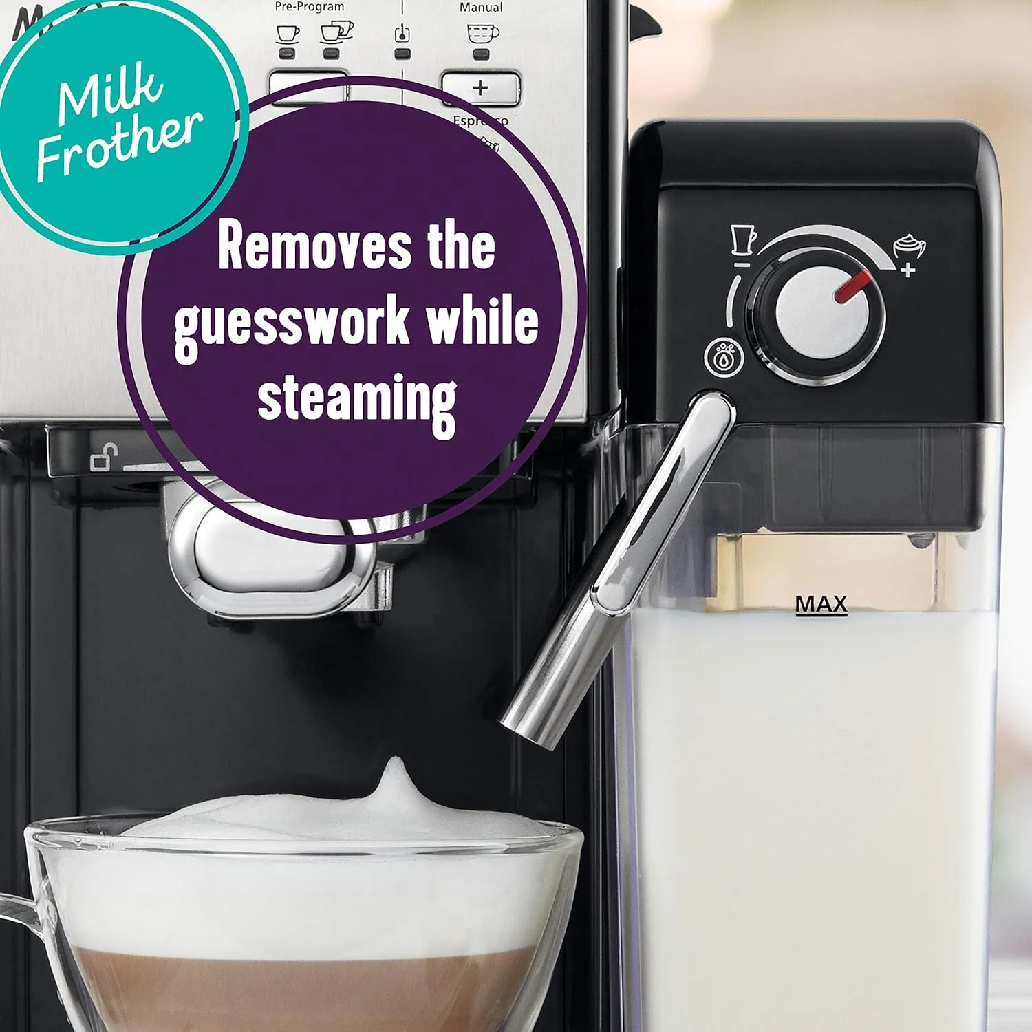 Mr. Coffee Programmable Espresso & Cappuccino Machine with Automatic Milk Frother & 19-Bar Pump, Stainless Steel