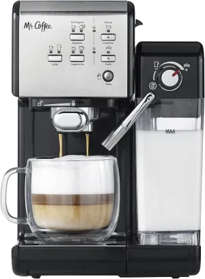 Mr. Coffee Programmable Espresso & Cappuccino Machine with Automatic Milk Frother & 19-Bar Pump, Stainless Steel
