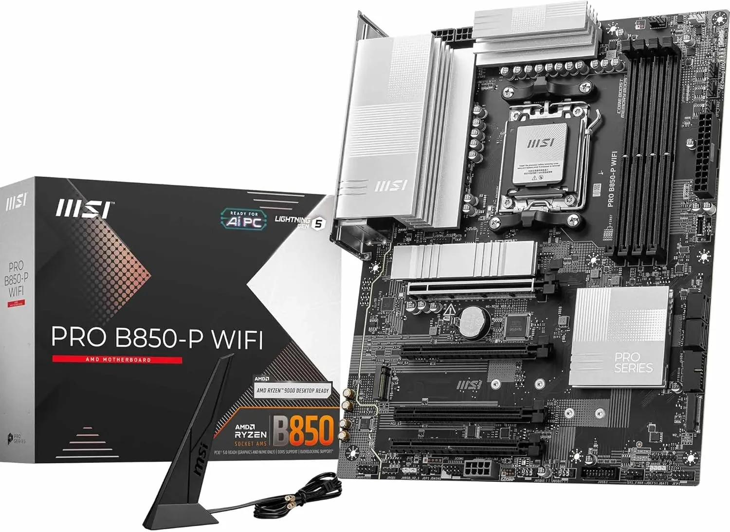 MSI PRO B850-P WiFi Motherboard, ATX - Supports AMD Ryzen 9000/8000 / 7000 Processors, AM5 - DDR5 Memory Boost (8200  MT/s OC), PCIe 5.0 x16 & 4.0 x16, M.2 Gen5, Wi-Fi 7, 5G LAN