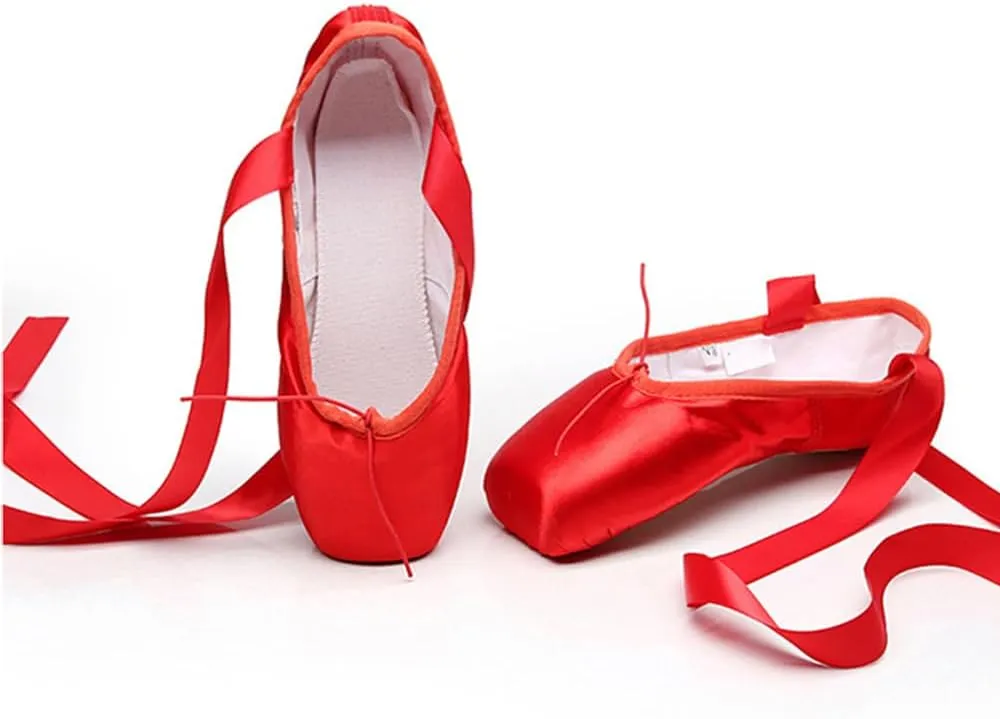MSMAX Girls Satin Ballet Pointe Shoes Professional Dance Flats