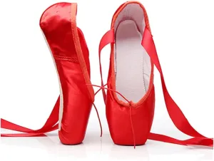 MSMAX Girls Satin Ballet Pointe Shoes Professional Dance Flats