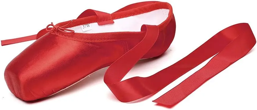 MSMAX Girls Satin Ballet Pointe Shoes Professional Dance Flats