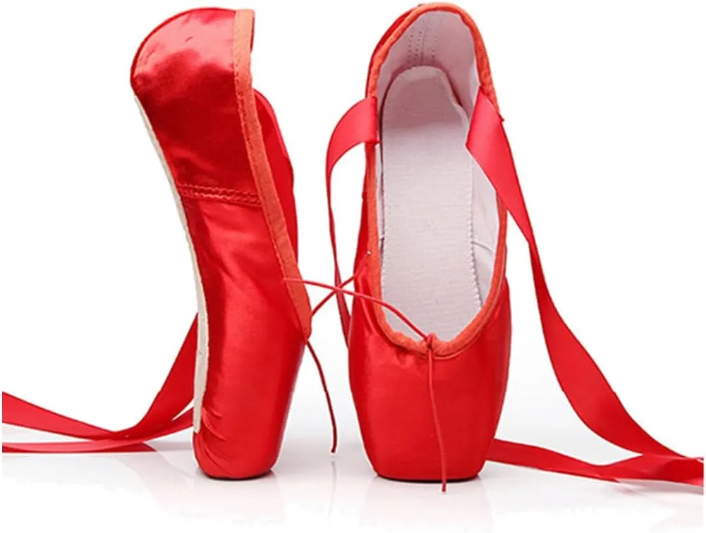MSMAX Girls Satin Ballet Pointe Shoes Professional Dance Flats