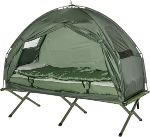 Multifunctional Folding Camping Cots for Adults, Elevated Tent with Sleeping Bag, Thick Air Mattress Pad, Portable Single Sleeping Cot Camping Bed