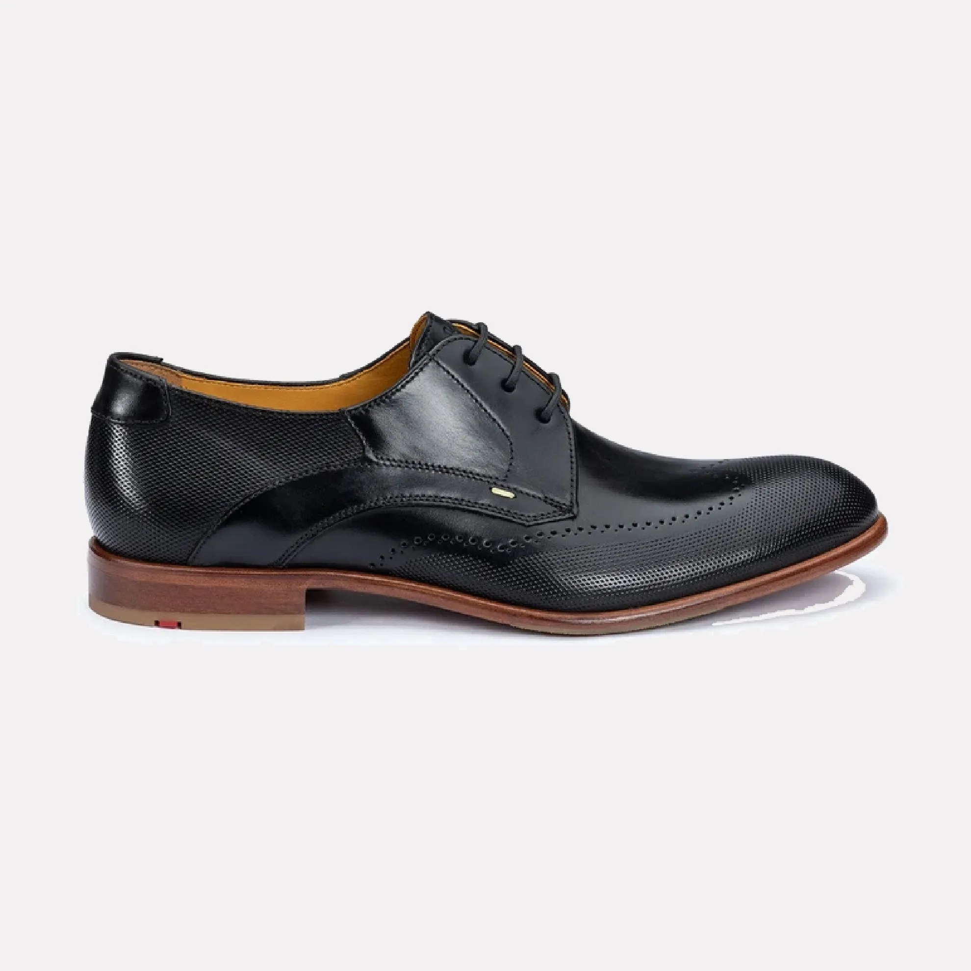 Nassau Leather Derby Shoe with Embossed Wingtip / Black