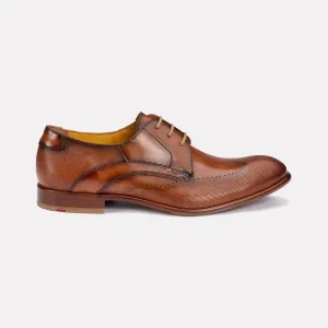 Nassau Leather Derby Shoe with Embossed Wingtip / Hazelnut