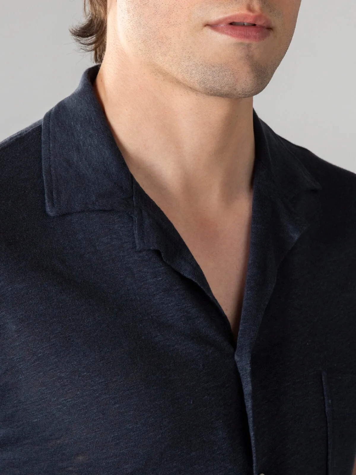 Navy Linen Resort Shirt