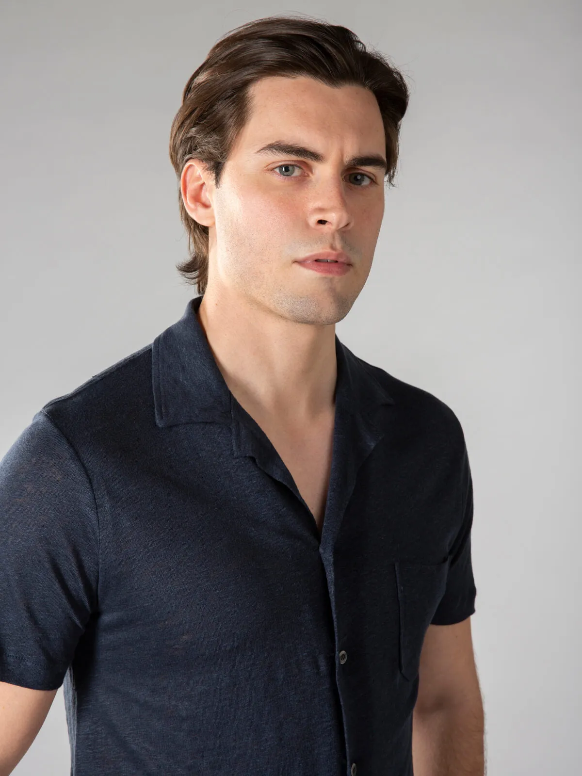 Navy Linen Resort Shirt