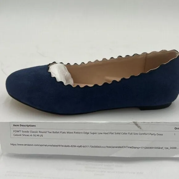 Navy Suede Classic Round Toe Ballet Flats Wave Flat Comfort Party Dress Shoes