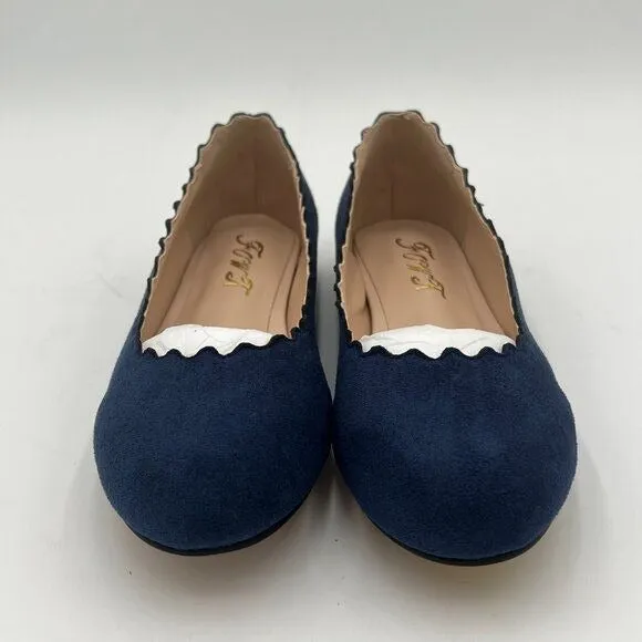 Navy Suede Classic Round Toe Ballet Flats Wave Flat Comfort Party Dress Shoes