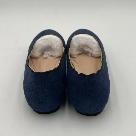 Navy Suede Classic Round Toe Ballet Flats Wave Flat Comfort Party Dress Shoes