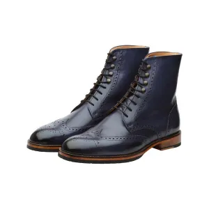 Navy Wingtip Derby Boot
