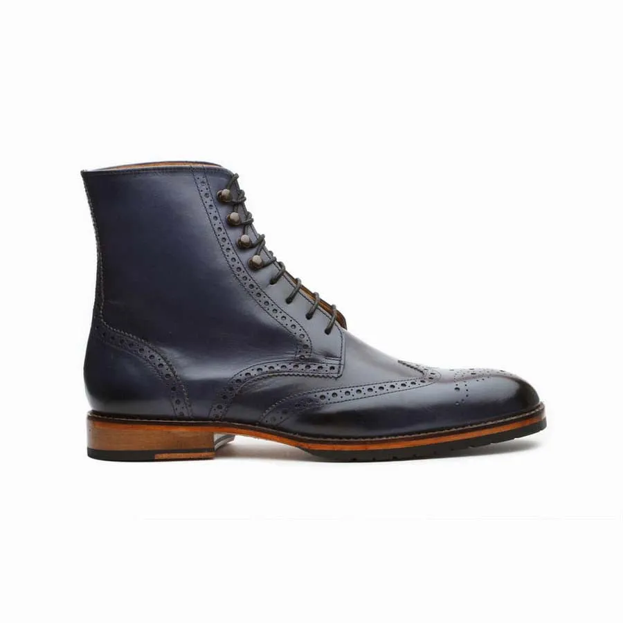 Navy Wingtip Derby Boot