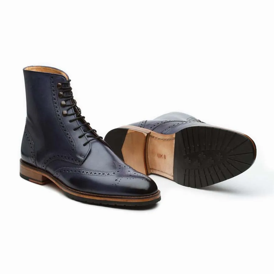 Navy Wingtip Derby Boot