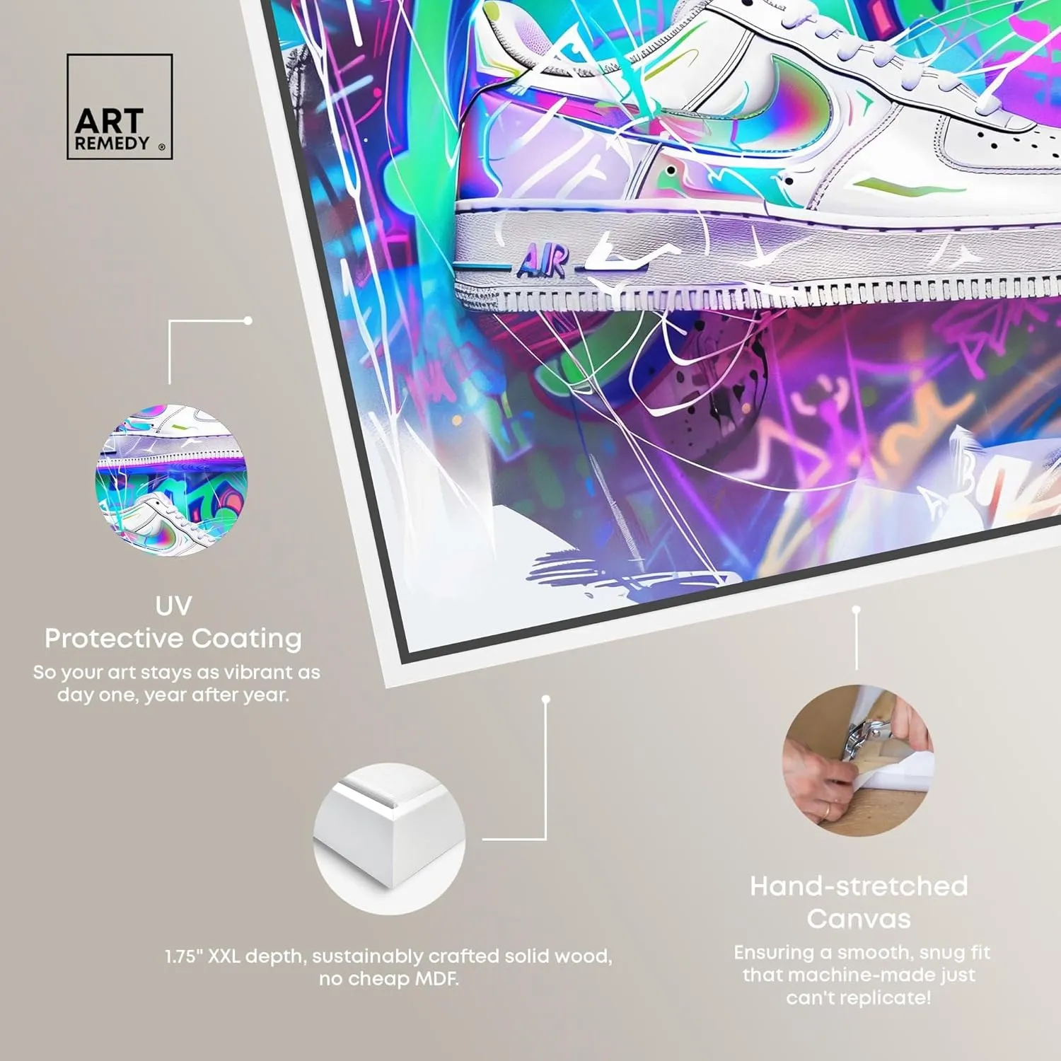 Neon Graffiti Sneaker Wall Canvas Neon Sneaker Art, White Frame, 16" x 20"