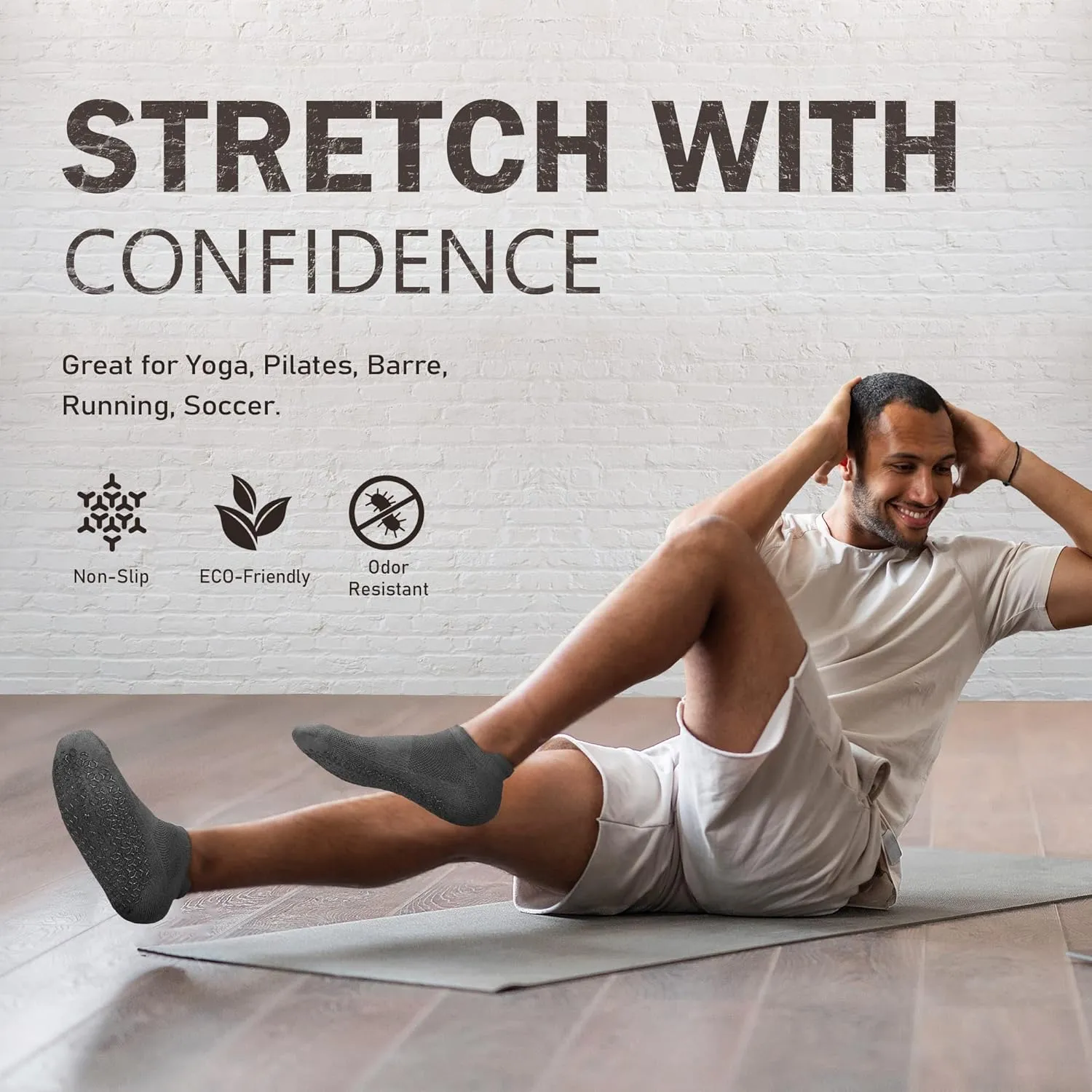 NEWZILL 3 Pairs Non Slip Yoga Socks With Grips for Women & Men, Unisex Anti Skid Socks for Pilates Barre Workouts Hospital