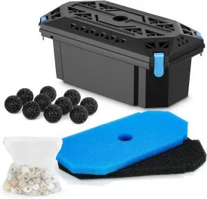 NFESOLAR Pond Filter for Outdoor Ponds, Filter Box with Filter Pads, Bio-Balls and Ceramic Filter Rings, Protect Submersible Pump Fountain Pump N9326