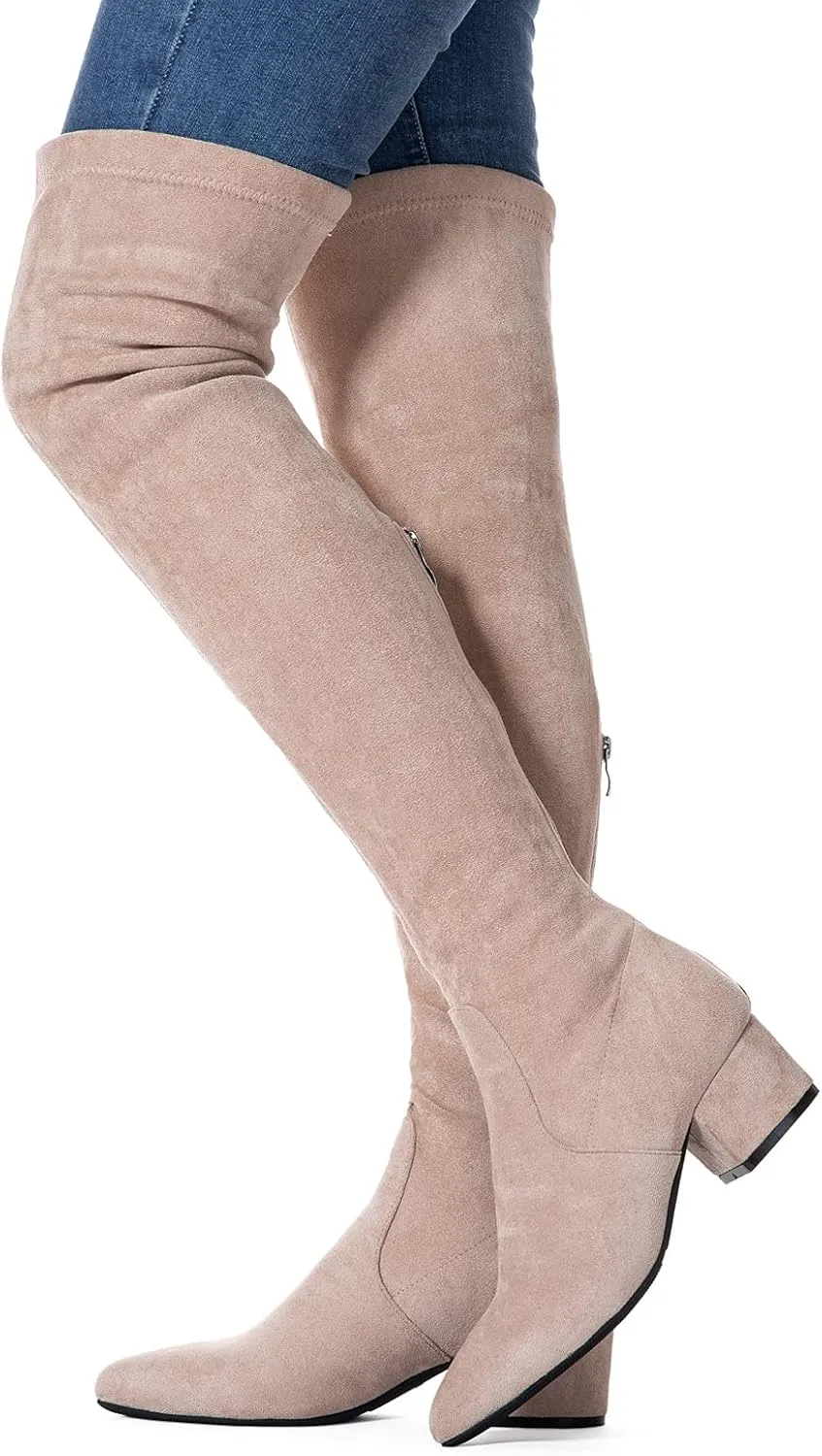 N.N.G Women Over the Knee Boots Thigh High Suede Block Winter Low Above Flat Long OTK Comfort Pointed toe