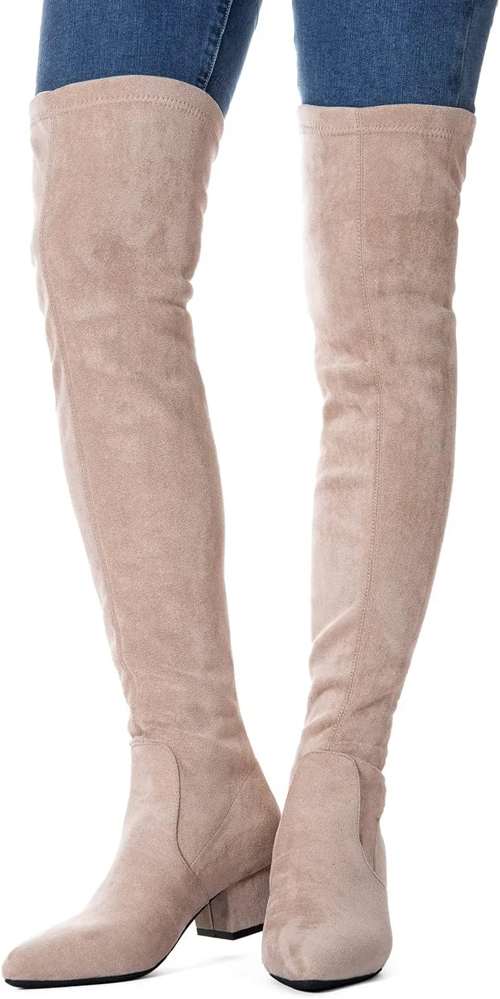 N.N.G Women Over the Knee Boots Thigh High Suede Block Winter Low Above Flat Long OTK Comfort Pointed toe
