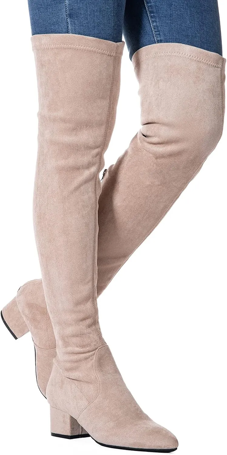 N.N.G Women Over the Knee Boots Thigh High Suede Block Winter Low Above Flat Long OTK Comfort Pointed toe