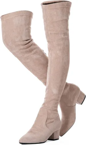 N.N.G Women Over the Knee Boots Thigh High Suede Block Winter Low Above Flat Long OTK Comfort Pointed toe