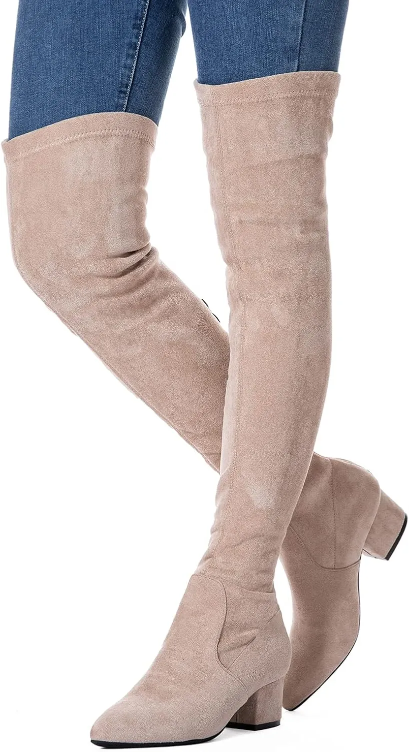 N.N.G Women Over the Knee Boots Thigh High Suede Block Winter Low Above Flat Long OTK Comfort Pointed toe