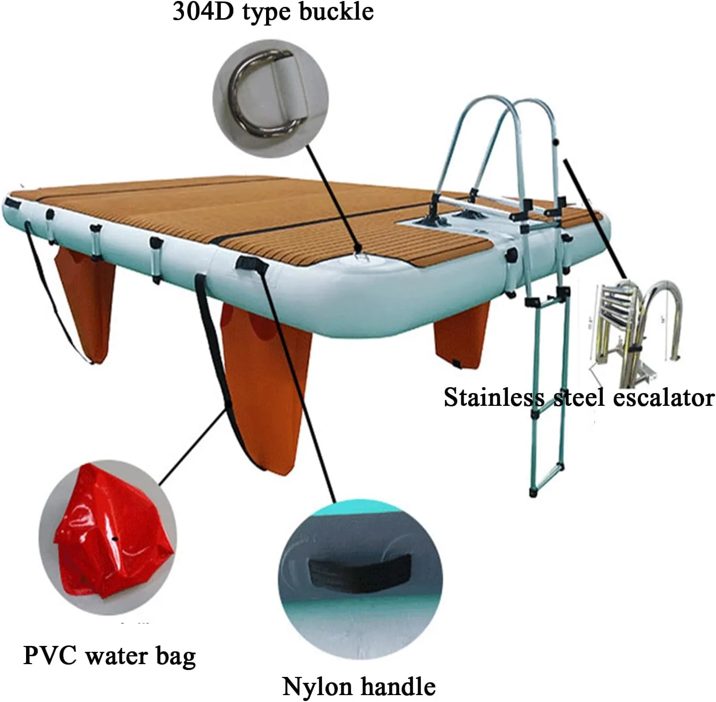 Non-Slip Inflatable Water Floating Bed, EVA Wood Grain Anti-Slip Mat, Yacht Dock Inflatable Floating Platform, Fishing Platform,3 * 3m/9.8 * 9.8ft