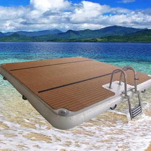 Non-Slip Inflatable Water Floating Bed, EVA Wood Grain Anti-Slip Mat, Yacht Dock Inflatable Floating Platform, Fishing Platform,3 * 3m/9.8 * 9.8ft