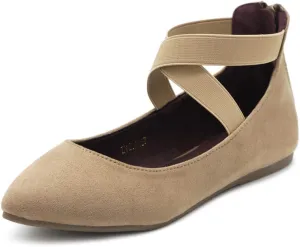 Ollio Women's Faux Suede Elastic Ankle Strap Pointed Toe Ballet Flats F167