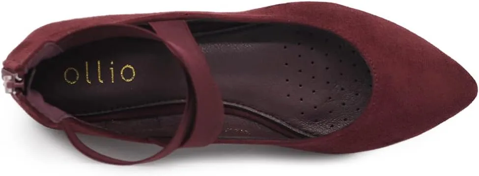 Ollio Women's Faux Suede Elastic Ankle Strap Pointed Toe Ballet Flats F167