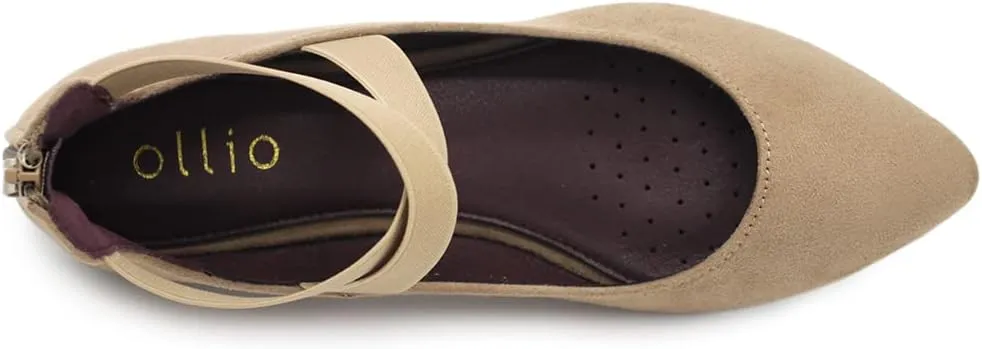 Ollio Women's Faux Suede Elastic Ankle Strap Pointed Toe Ballet Flats F167