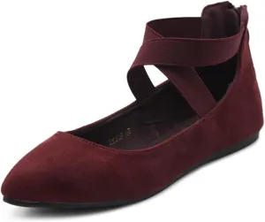 Ollio Women's Faux Suede Elastic Ankle Strap Pointed Toe Ballet Flats F167