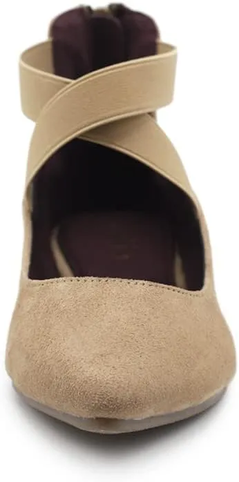 Ollio Women's Faux Suede Elastic Ankle Strap Pointed Toe Ballet Flats F167