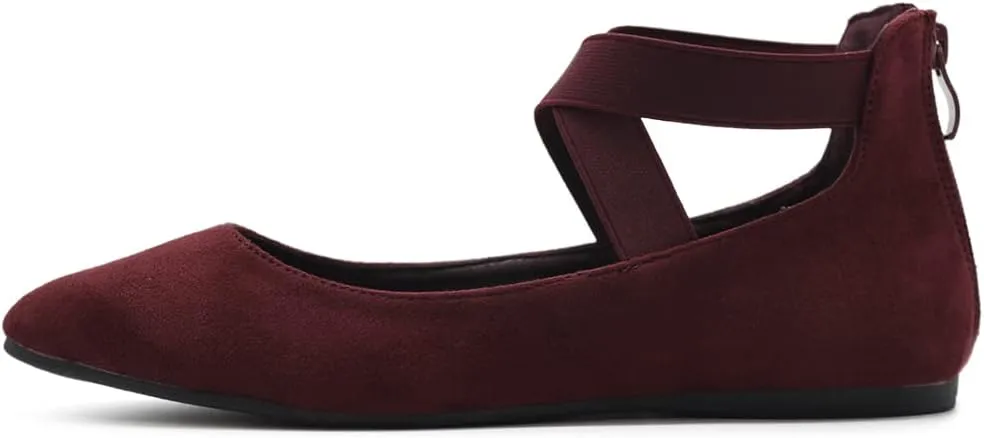Ollio Women's Faux Suede Elastic Ankle Strap Pointed Toe Ballet Flats F167