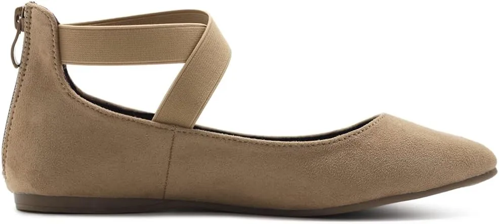Ollio Women's Faux Suede Elastic Ankle Strap Pointed Toe Ballet Flats F167