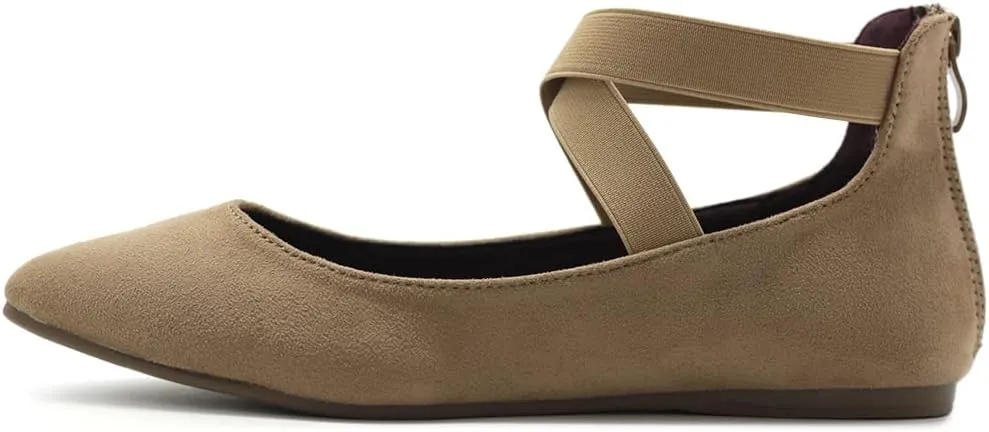 Ollio Women's Faux Suede Elastic Ankle Strap Pointed Toe Ballet Flats F167