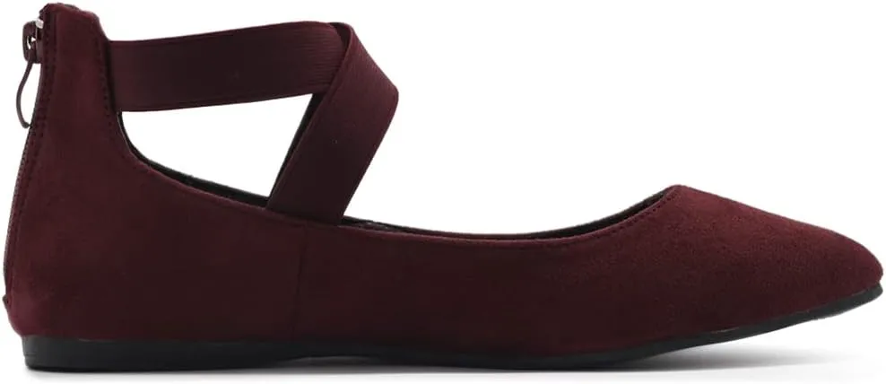 Ollio Women's Faux Suede Elastic Ankle Strap Pointed Toe Ballet Flats F167