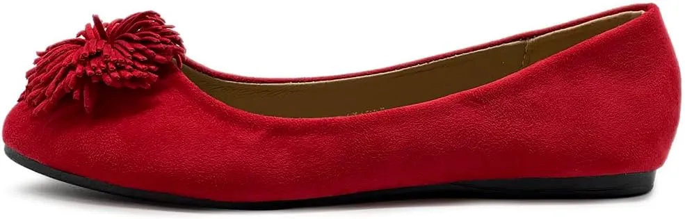 Ollio Women's Shoe Faux Suede Flower Ribbon Ballet Flat