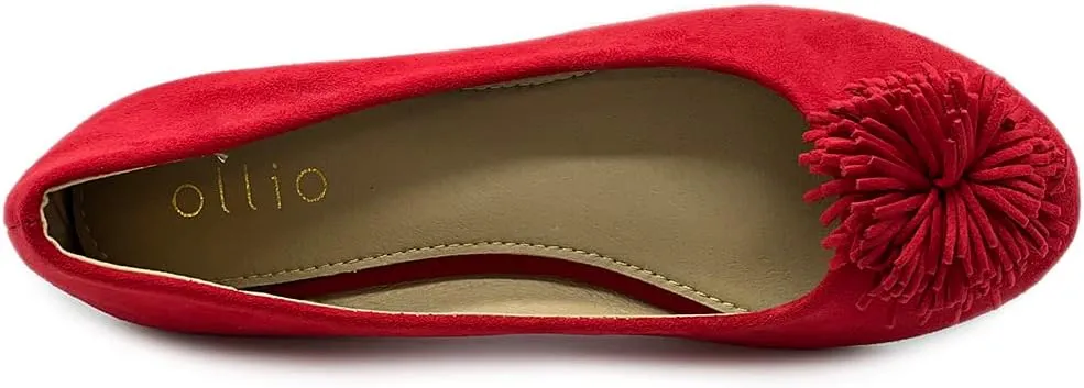 Ollio Women's Shoe Faux Suede Flower Ribbon Ballet Flat