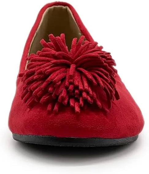 Ollio Women's Shoe Faux Suede Flower Ribbon Ballet Flat
