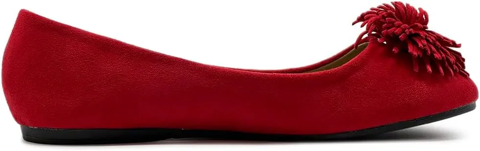 Ollio Women's Shoe Faux Suede Flower Ribbon Ballet Flat