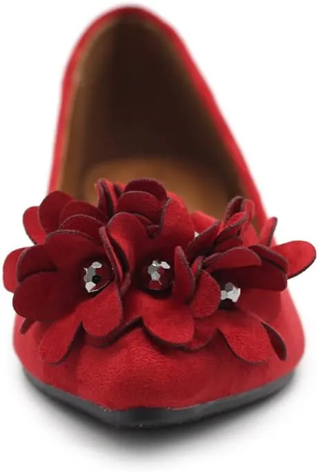 Ollio Women's Shoes Faux Suede Decorative Flower Pointed Toe Ballet Flats JYZ151
