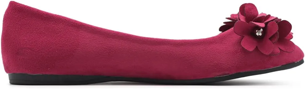 Ollio Women's Shoes Faux Suede Decorative Flower Pointed Toe Ballet Flats JYZ151