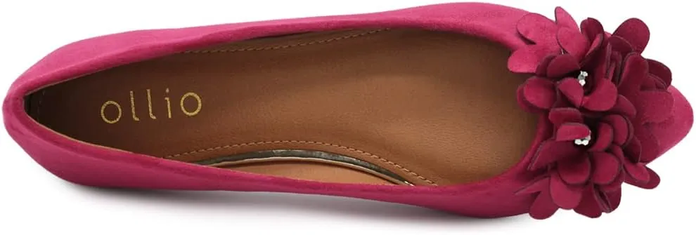 Ollio Women's Shoes Faux Suede Decorative Flower Pointed Toe Ballet Flats JYZ151
