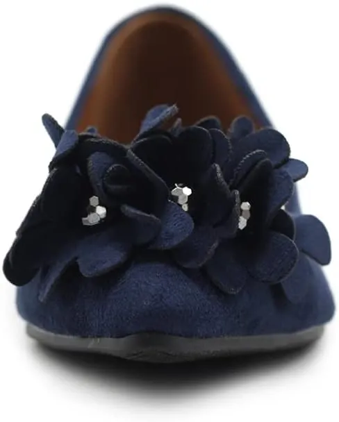 Ollio Women's Shoes Faux Suede Decorative Flower Pointed Toe Ballet Flats JYZ151